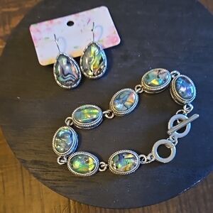 Silver Abalone Earrings and Bracelet Set
